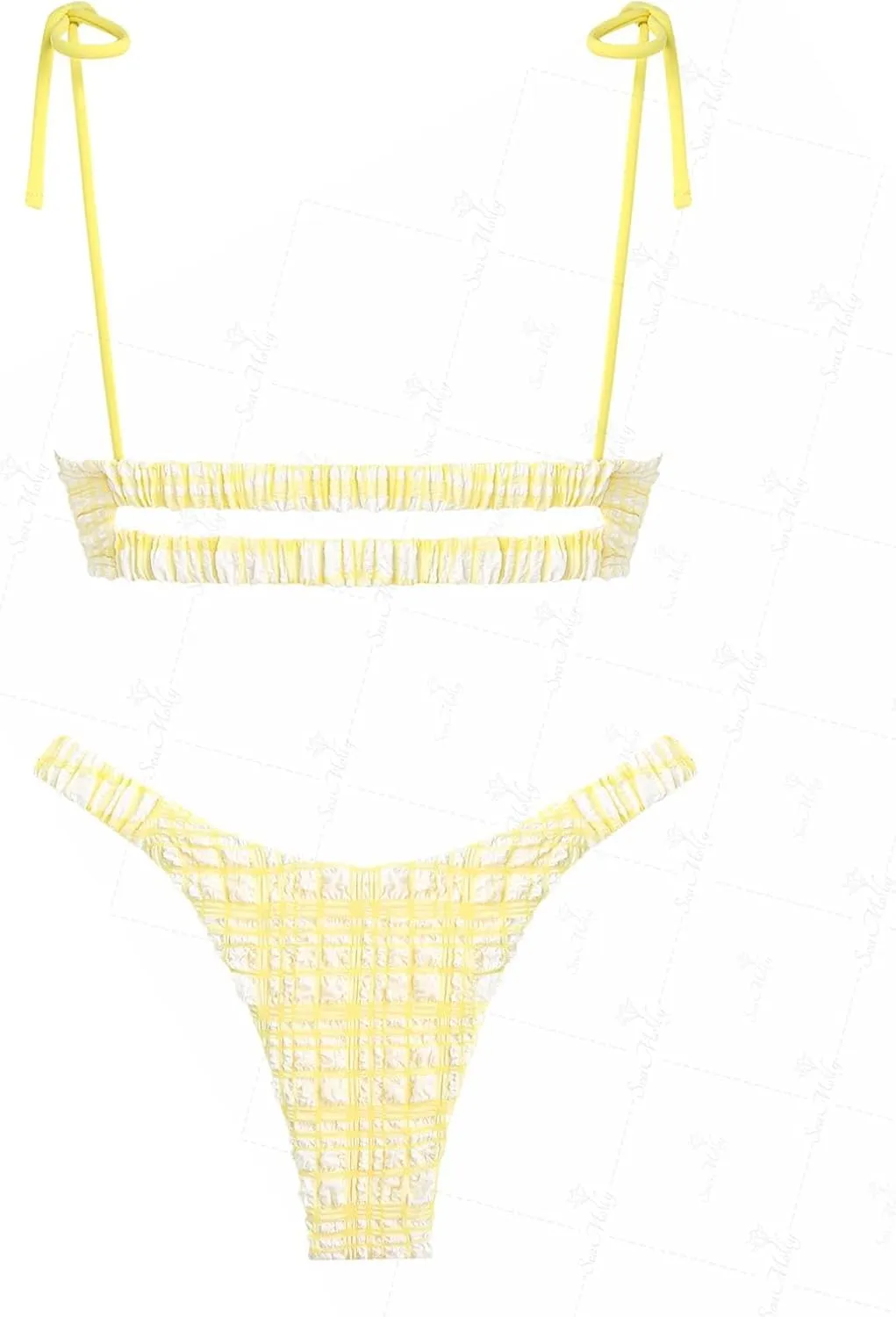 seamoly Tie Side Floral Smocked Shirred Triangle Bikini Set
