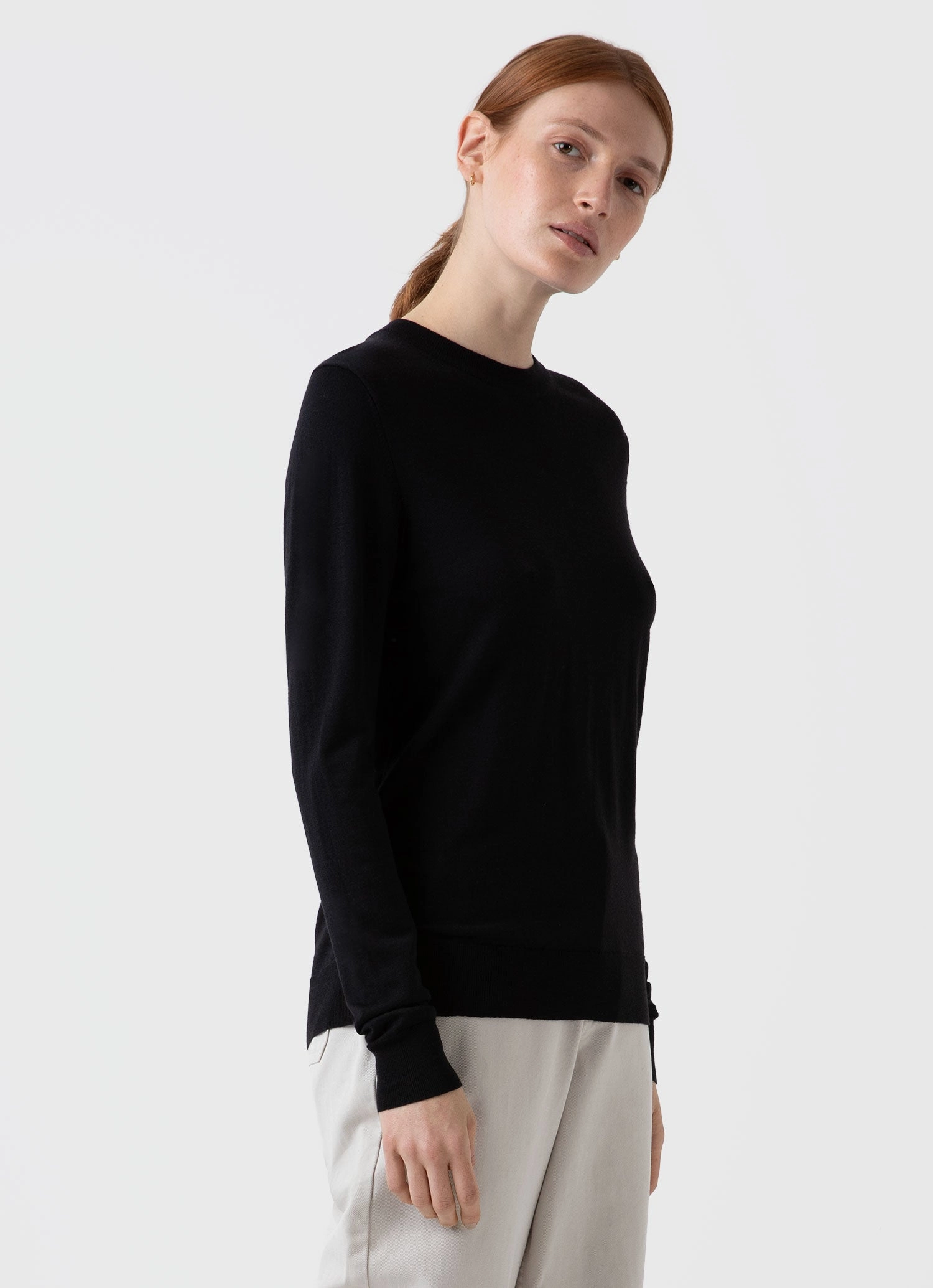 Women's Merino Silk Crew Neck jumper in Black Knitwear Repair Toolkit