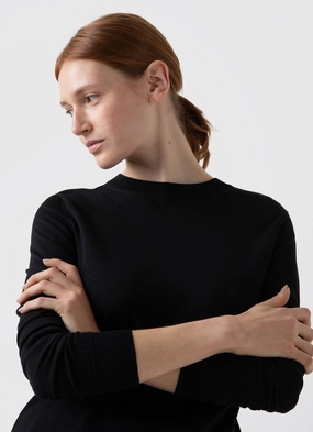 Seasonal Fit Women's Merino Silk Crew Neck jumper in Black Home Casual Women's Merino Silk Crew Neck jumper in Black