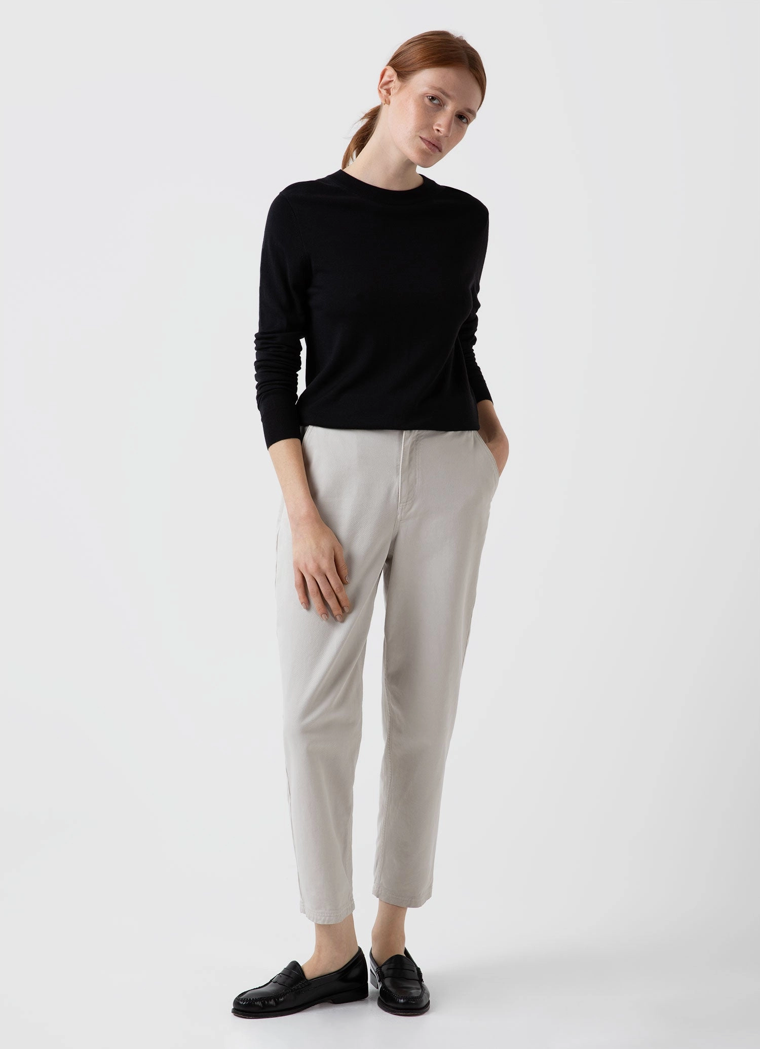 Women's Merino Silk Crew Neck jumper in Black Indoor Comfort