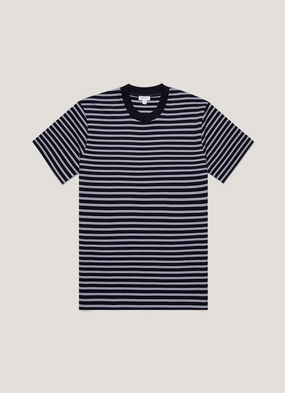 Seasonal Must-Have Men's Relaxed Fit Heavyweight T-shirt in Navy/White V neck Distressed Hem Finish Men's Relaxed Fit Heavyweight T-shirt in Navy/White