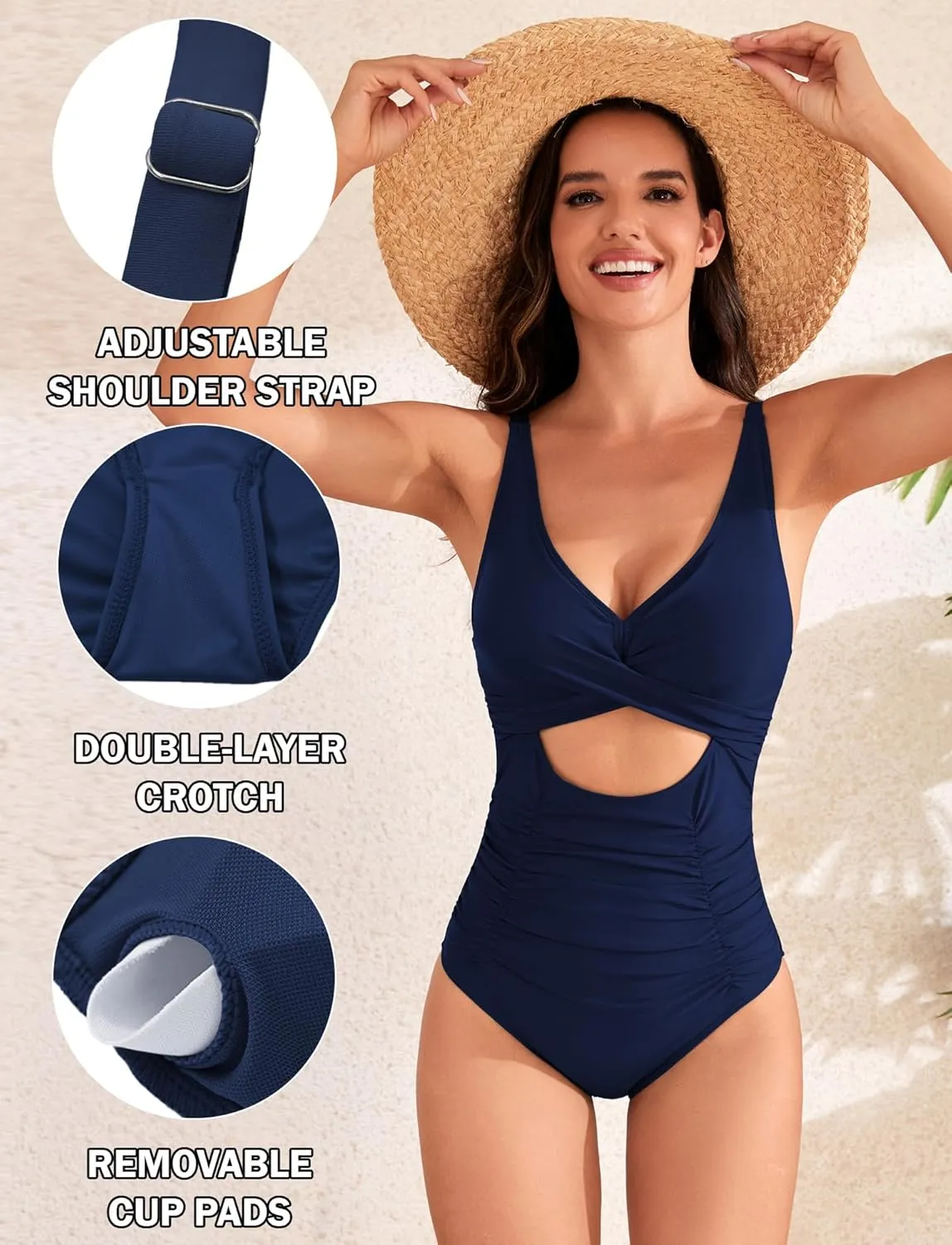 SEAUR Womens Sexy One Piece Swimsuits V Neck Cutout Bathing Suits Tummy Control Monokini Swimwear