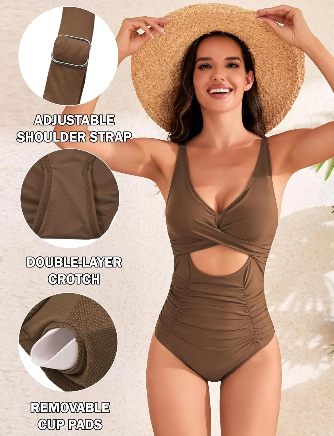 SEAUR Womens Sexy One Piece Swimsuits V Neck Cutout Bathing Suits Tummy Control Monokini Swimwear