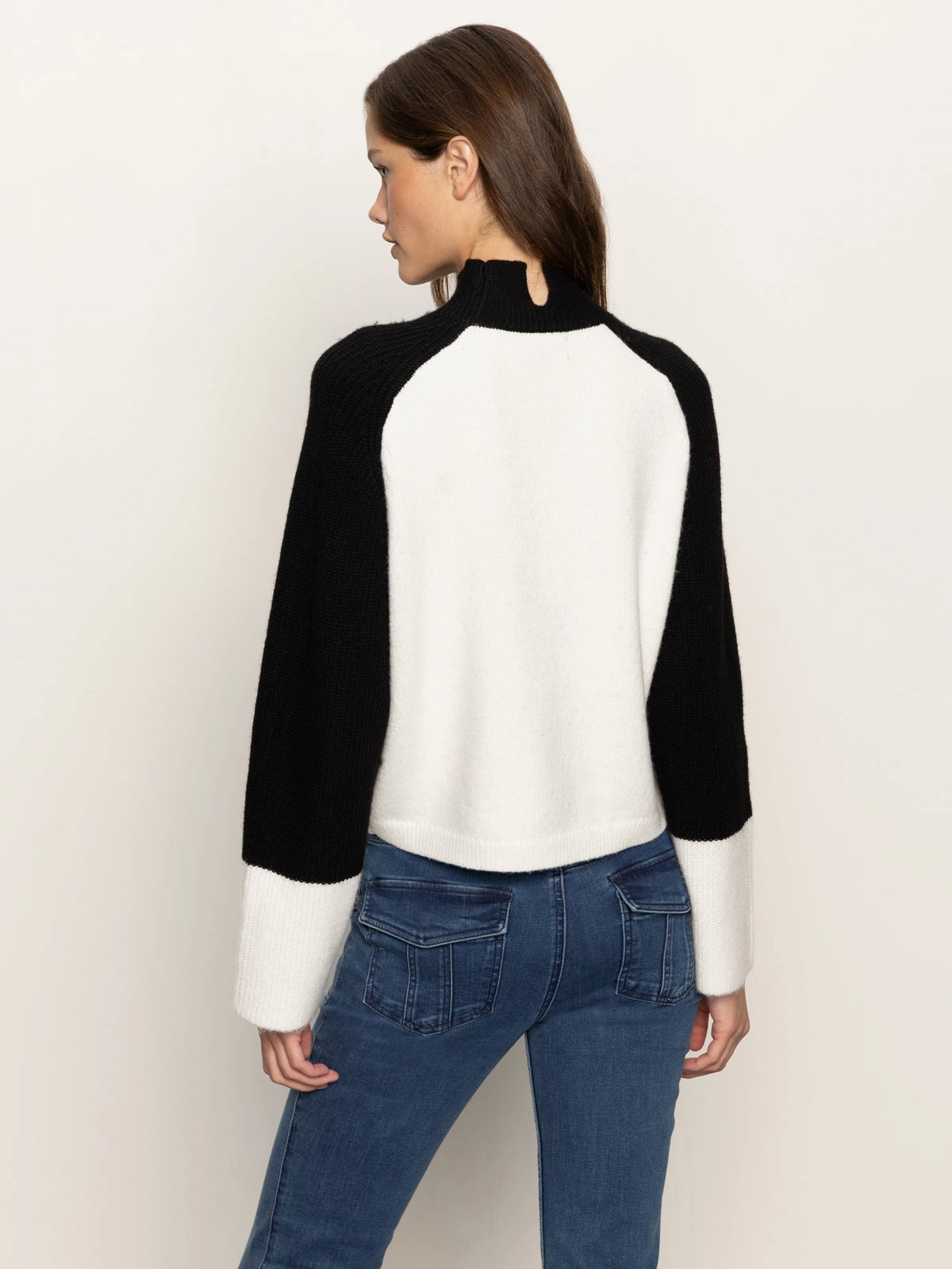 DoubleLayered Collar Downtown Mock Neck Sweater Black/ Chalk