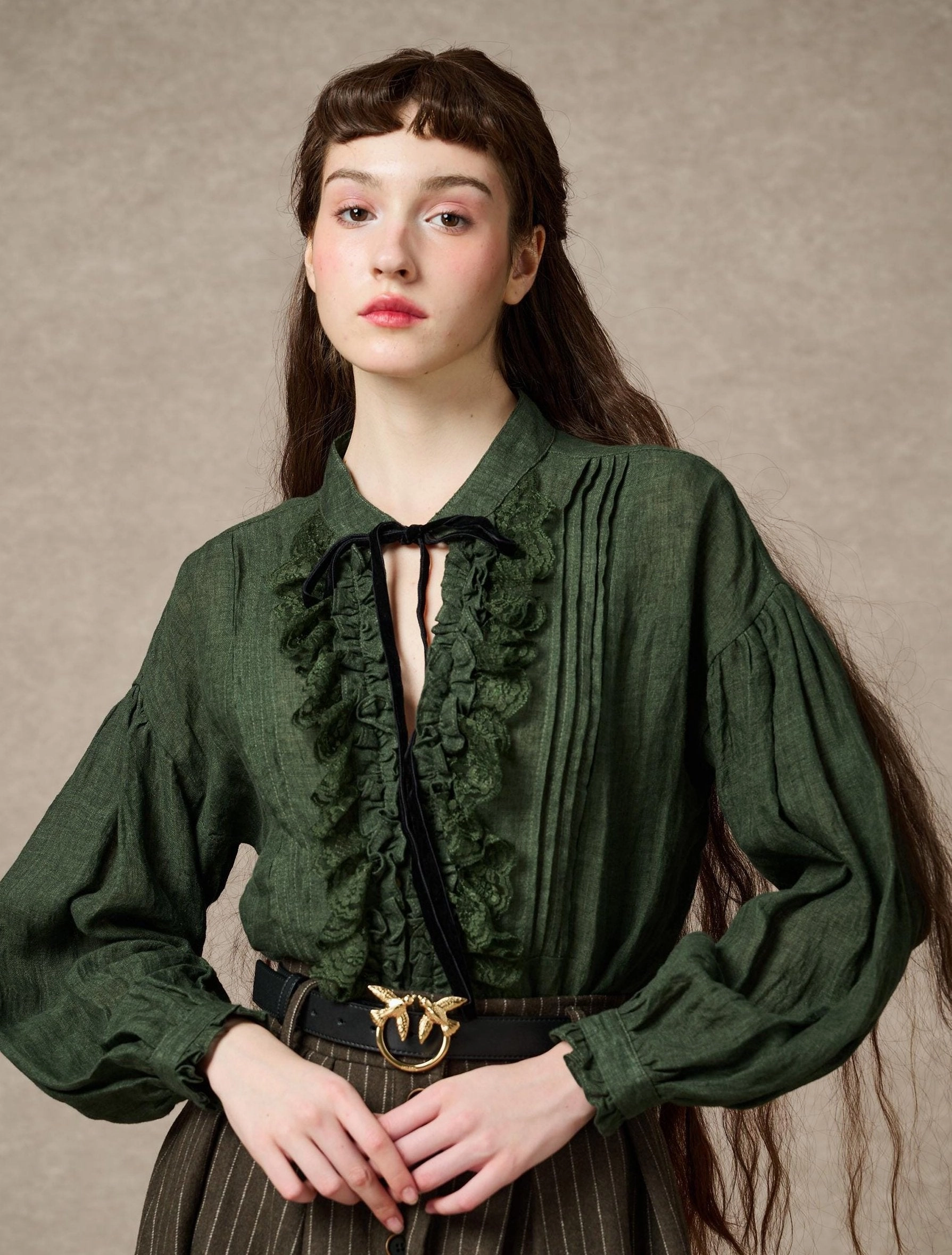 Adjustable Cuff Light Reflectivity Trim Selena 22 | Victorian Ruffled Blouse