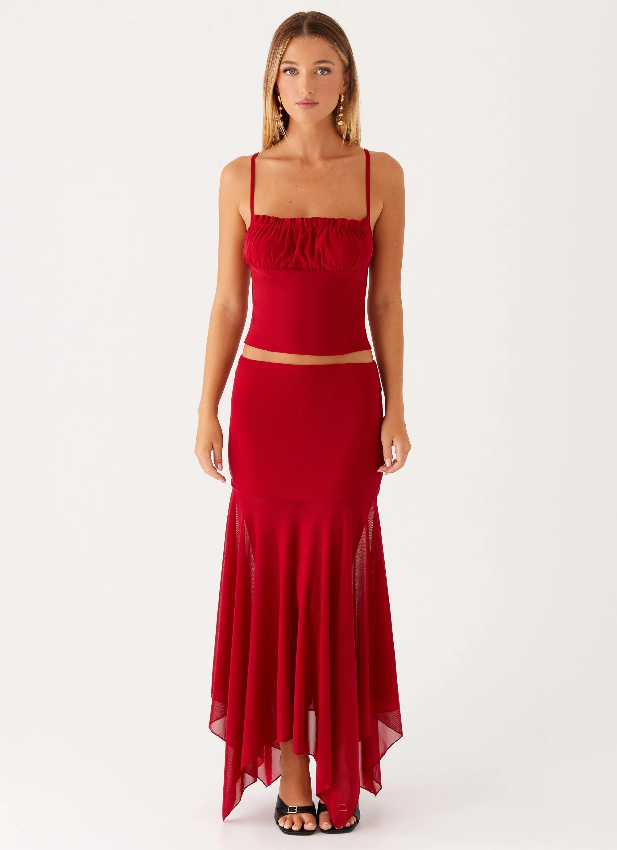 Casual Performance Wear Durable Weave Dionne Maxi Skirt - Red