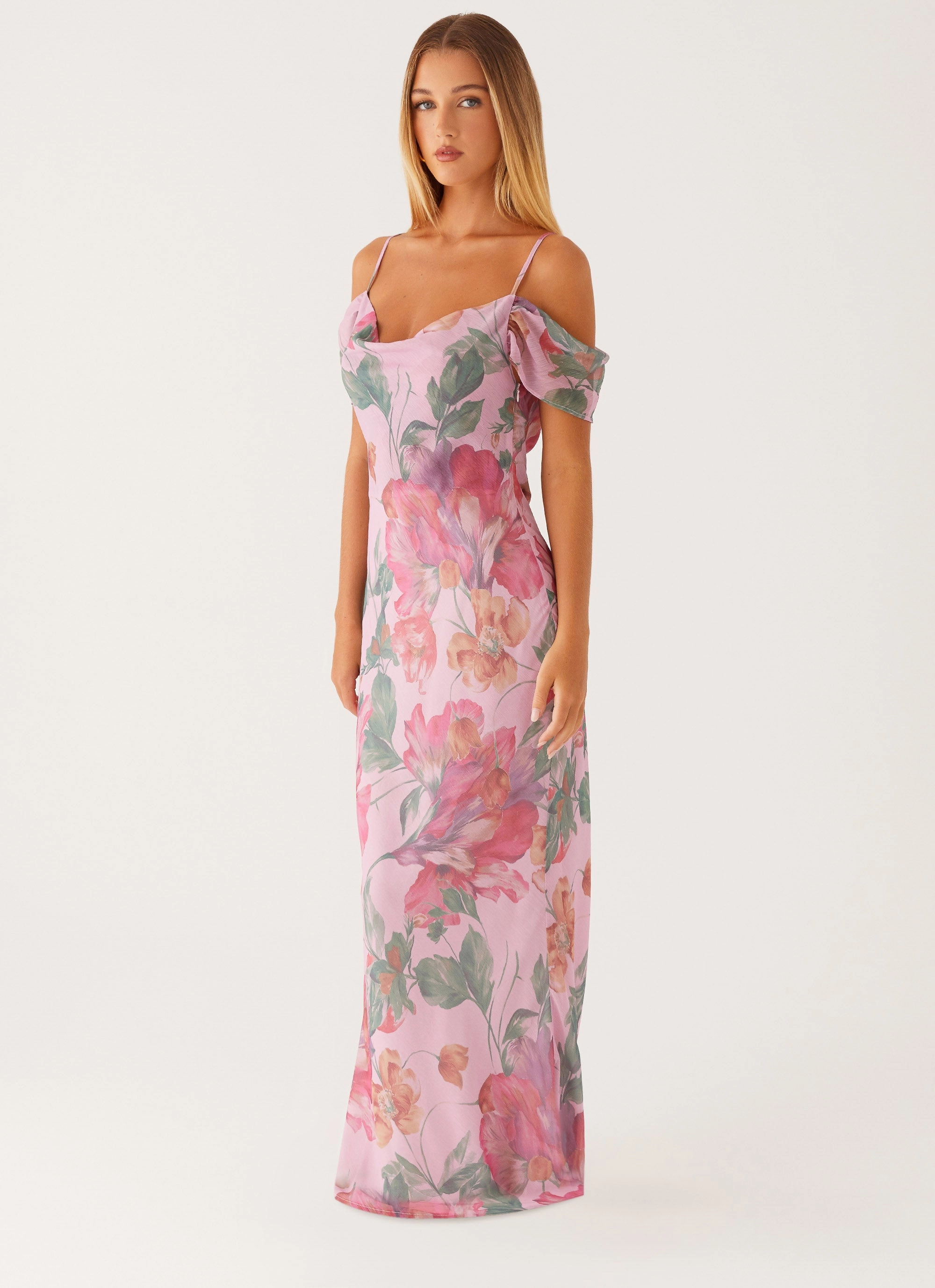 Quick Drying Tailored Piece Seline Maxi Dress - Pink Floral