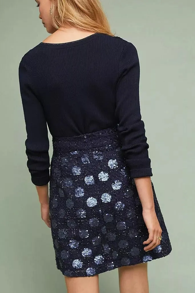 Sequin Navy Dot Mini Skirt Water Resistant Velvet Finish
