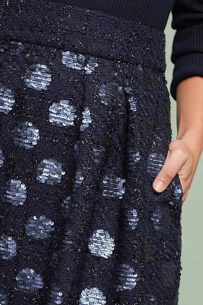 Smooth Texture Sequin Navy Dot Mini Skirt