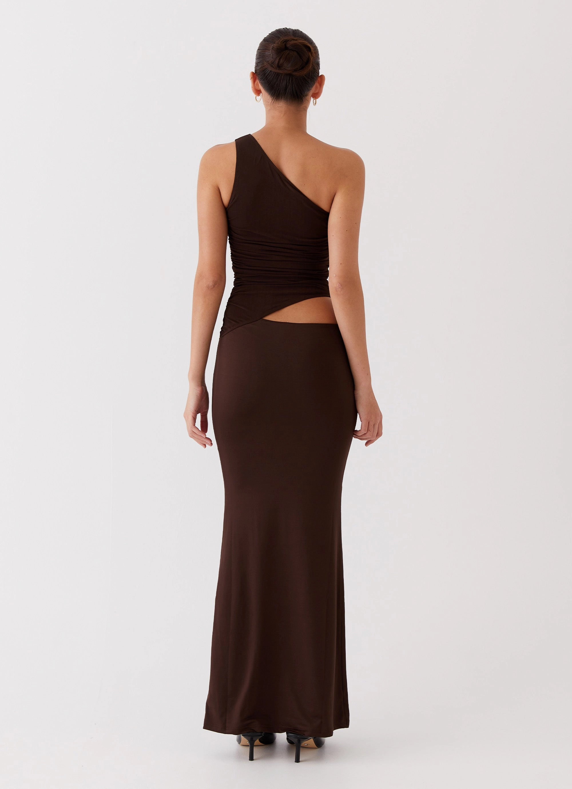 Love Blend Seranella One Shoulder Maxi Dress - Chocolate