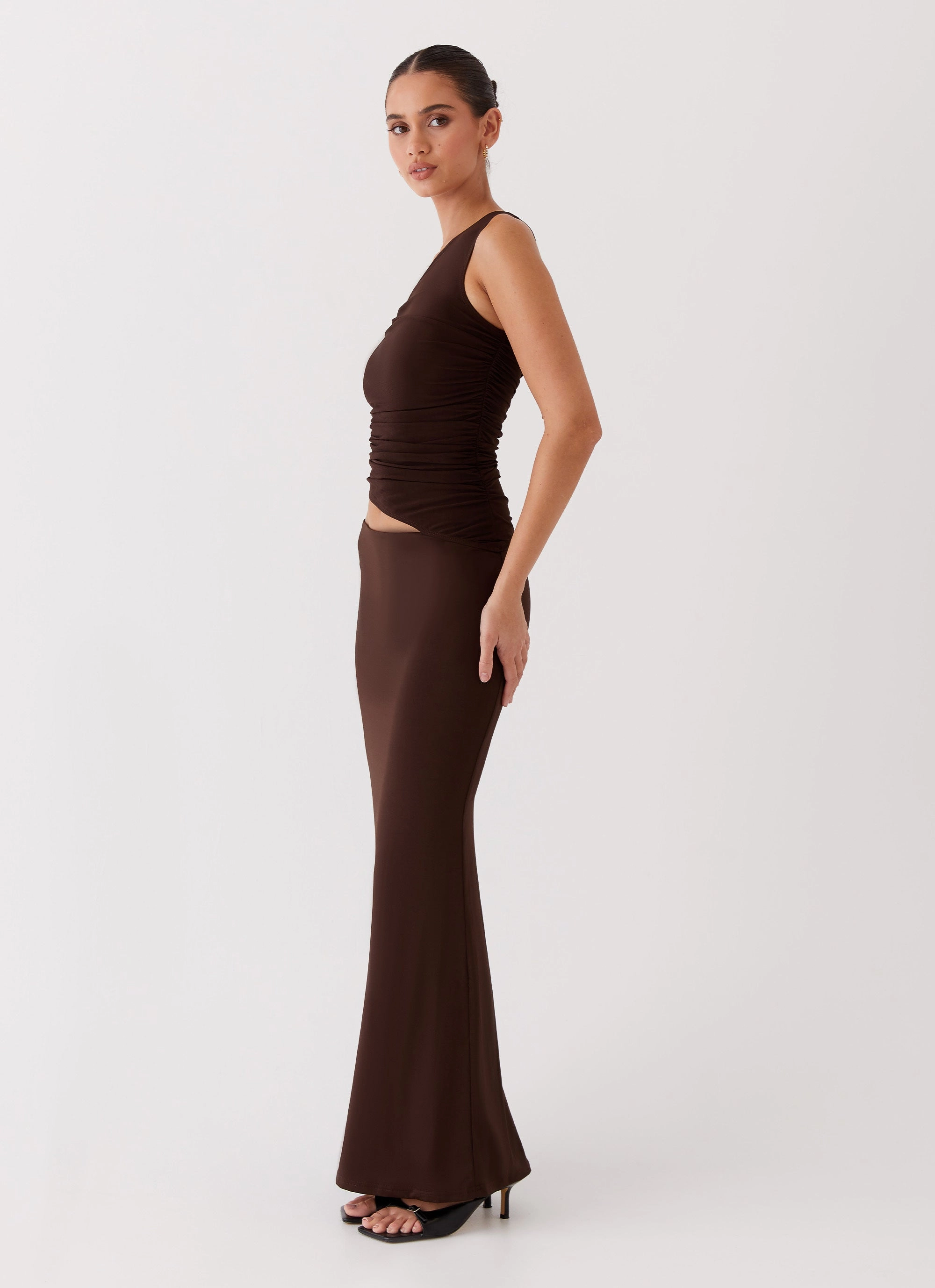 Seranella One Shoulder Maxi Dress - Chocolate Soft cotton dress Classic Move