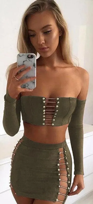 SERENA SUEDE LACE-UP SKIRT SET