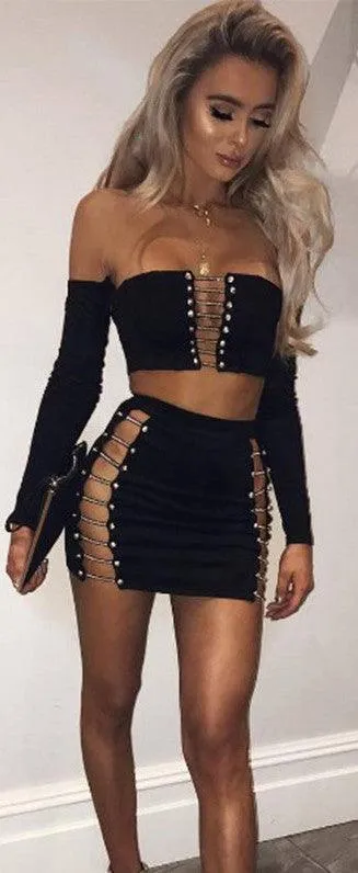 SERENA SUEDE LACE-UP SKIRT SET