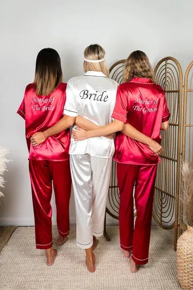 Set of 14 Bachelorette Custom Satin Pajamas for Bridesmaids Bridal Shower - Sh   Long