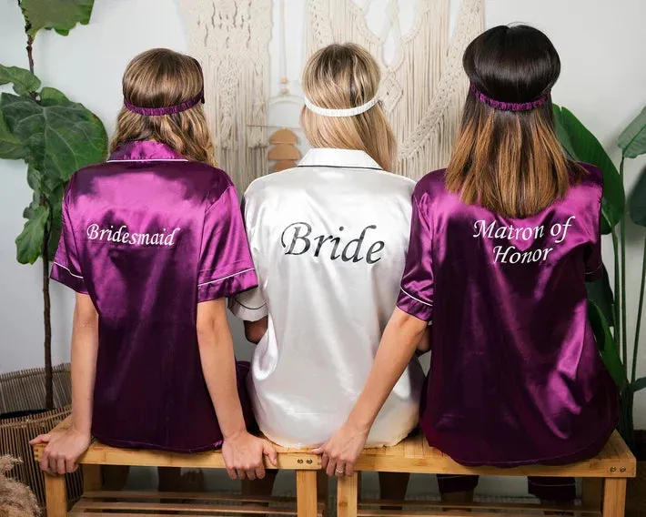 Set of 14 Bachelorette Custom Satin Pajamas for Bridesmaids Bridal Shower - Sh   Long
