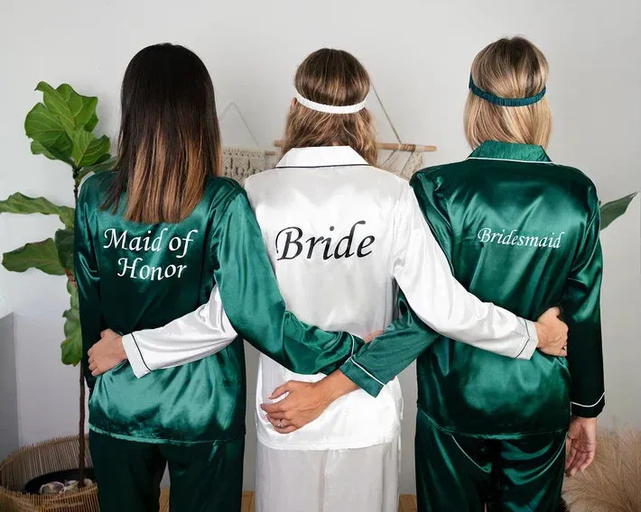Set of 14 Bridesmaids Pajamas, Custom Wedding Satin Pajamas  - Long   Long