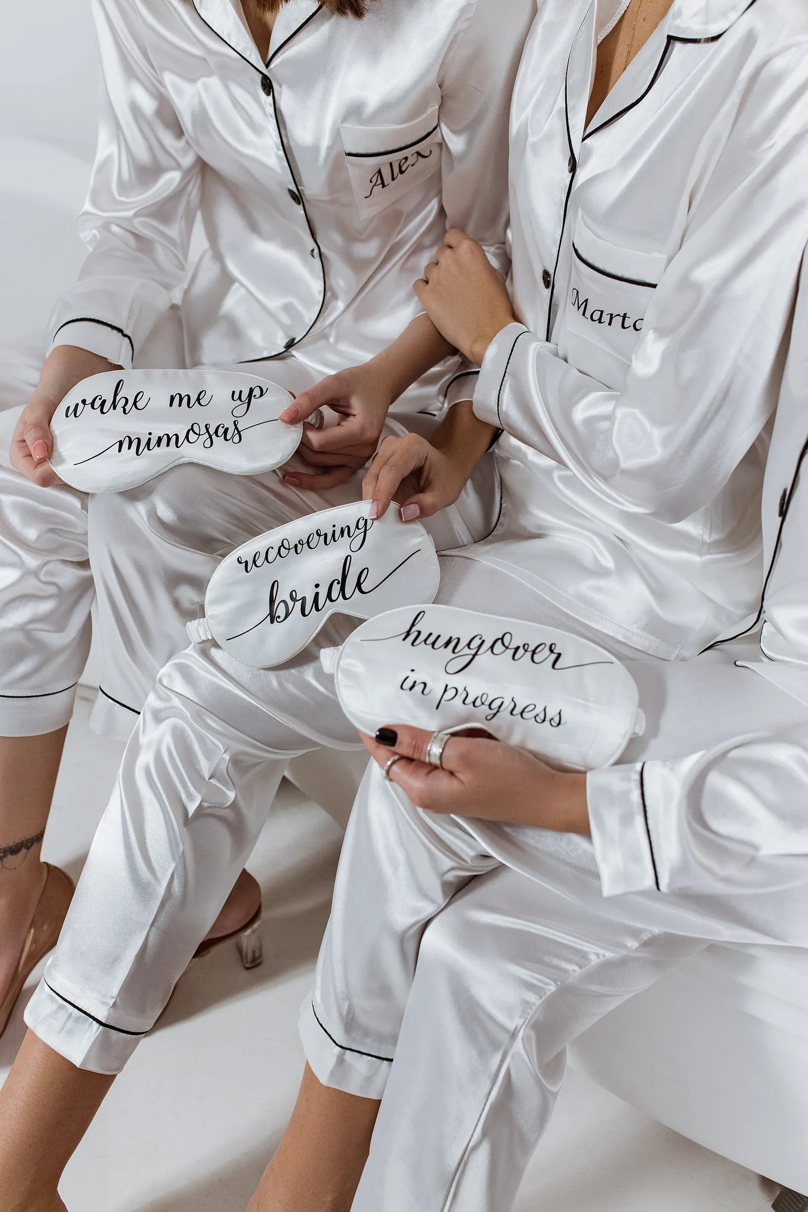Set of 8 Bridesmaids Pajamas, Custom Wedding Satin Pajamas  - Long   Long