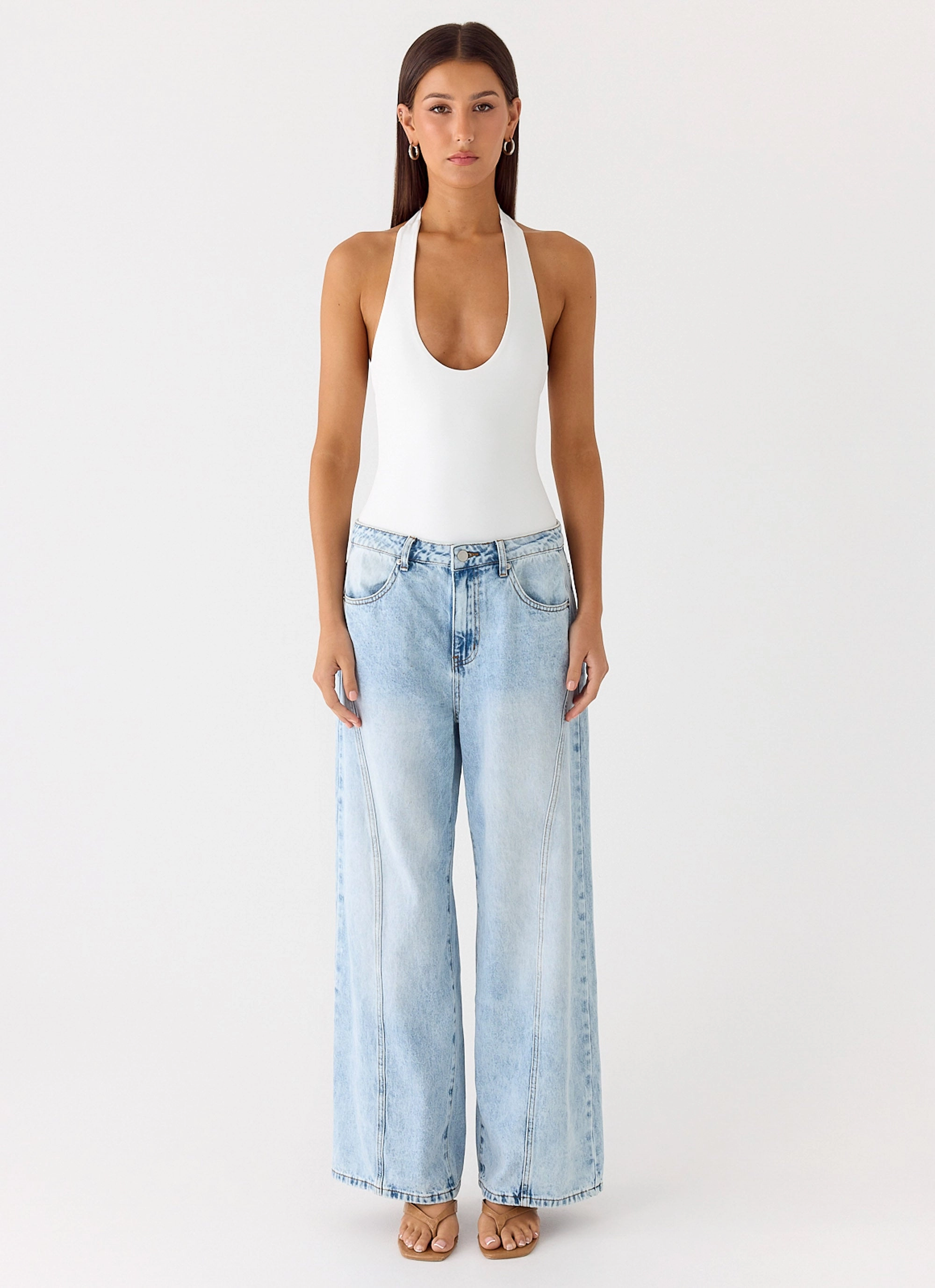 AntiPillingSurface Pocket Reinforcement Set The Scene Halter Bodysuit - White