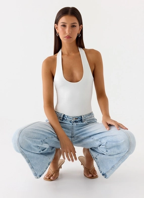 Set The Scene Halter Bodysuit - White Versatile Design SoftBrushed Durable Color Retention Set The Scene Halter Bodysuit - White