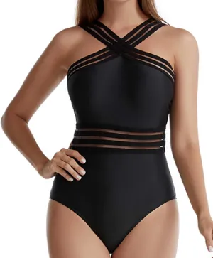 Sexy Criss Cross Hollow Bathing Suit for Women One Piece Tummy Control Swimwear Strapless Backless Slimming Swimwear