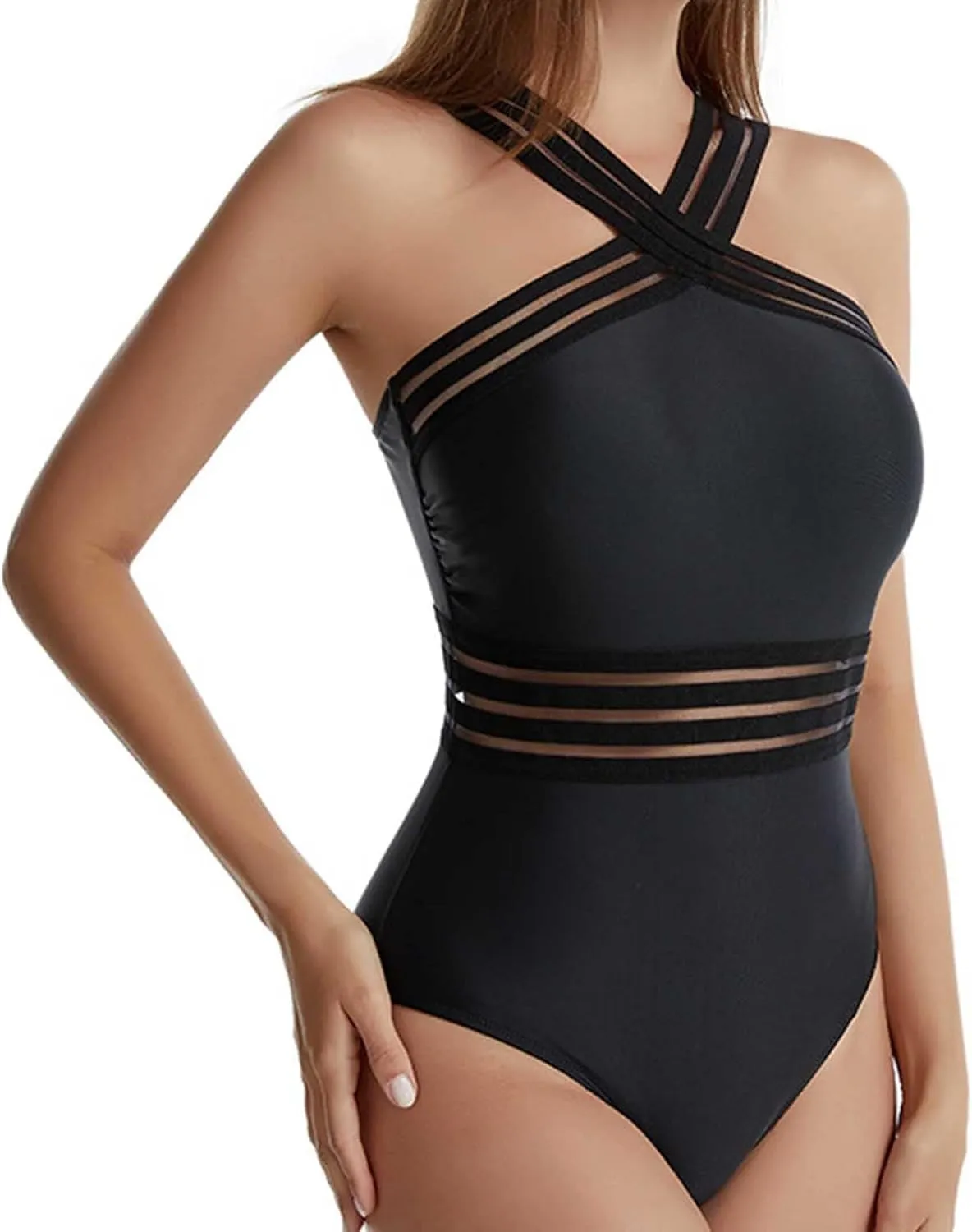 Sexy Criss Cross Hollow Bathing Suit for Women One Piece Tummy Control Swimwear Strapless Backless Slimming Swimwear