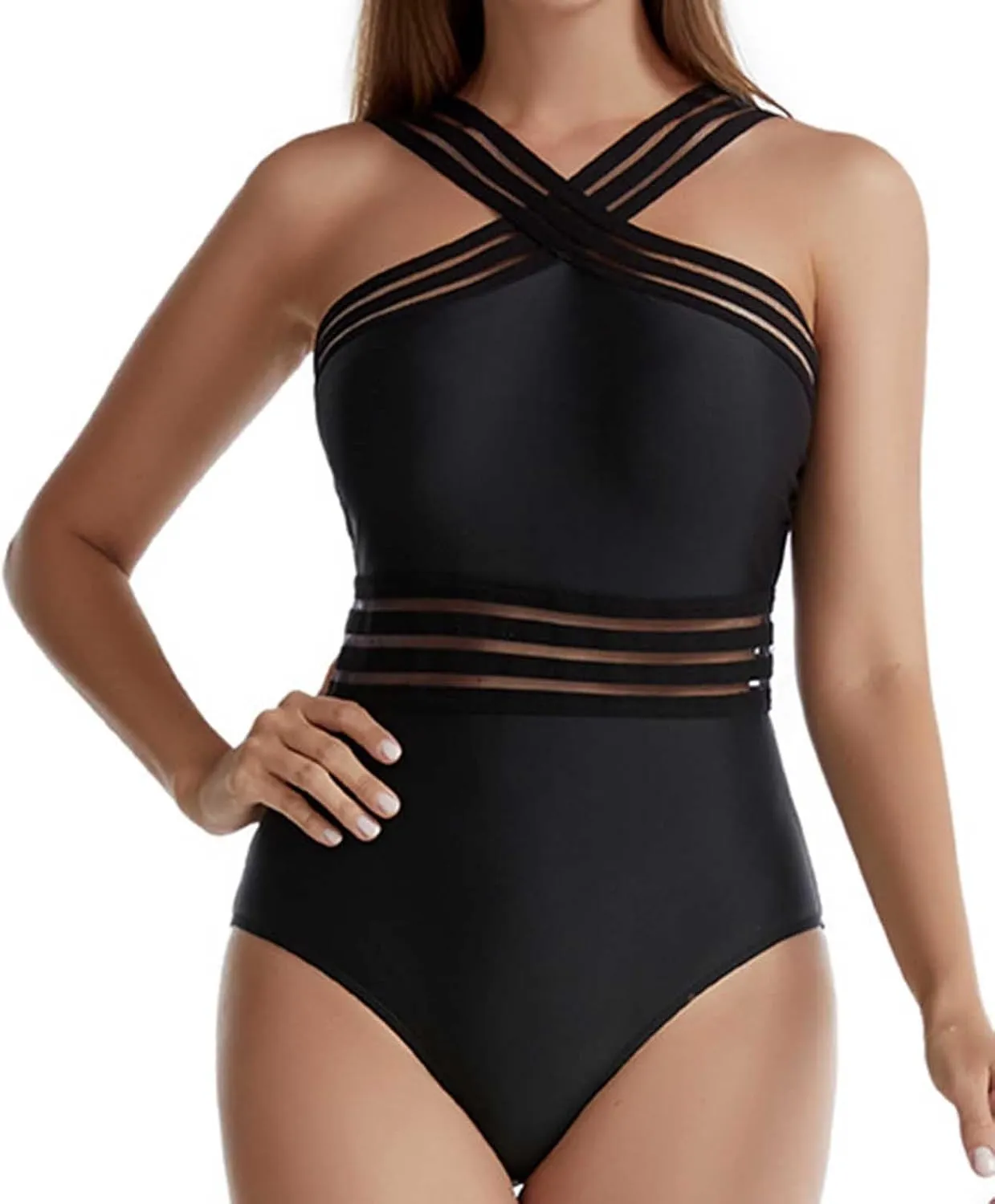 Sexy Criss Cross Hollow Bathing Suit for Women One Piece Tummy Control Swimwear Strapless Backless Slimming Swimwear