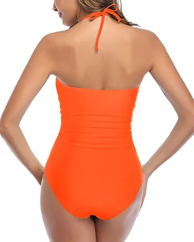 Sexy Cutout Tummy Control Retro High Waist Swimsuits-Neon Orange