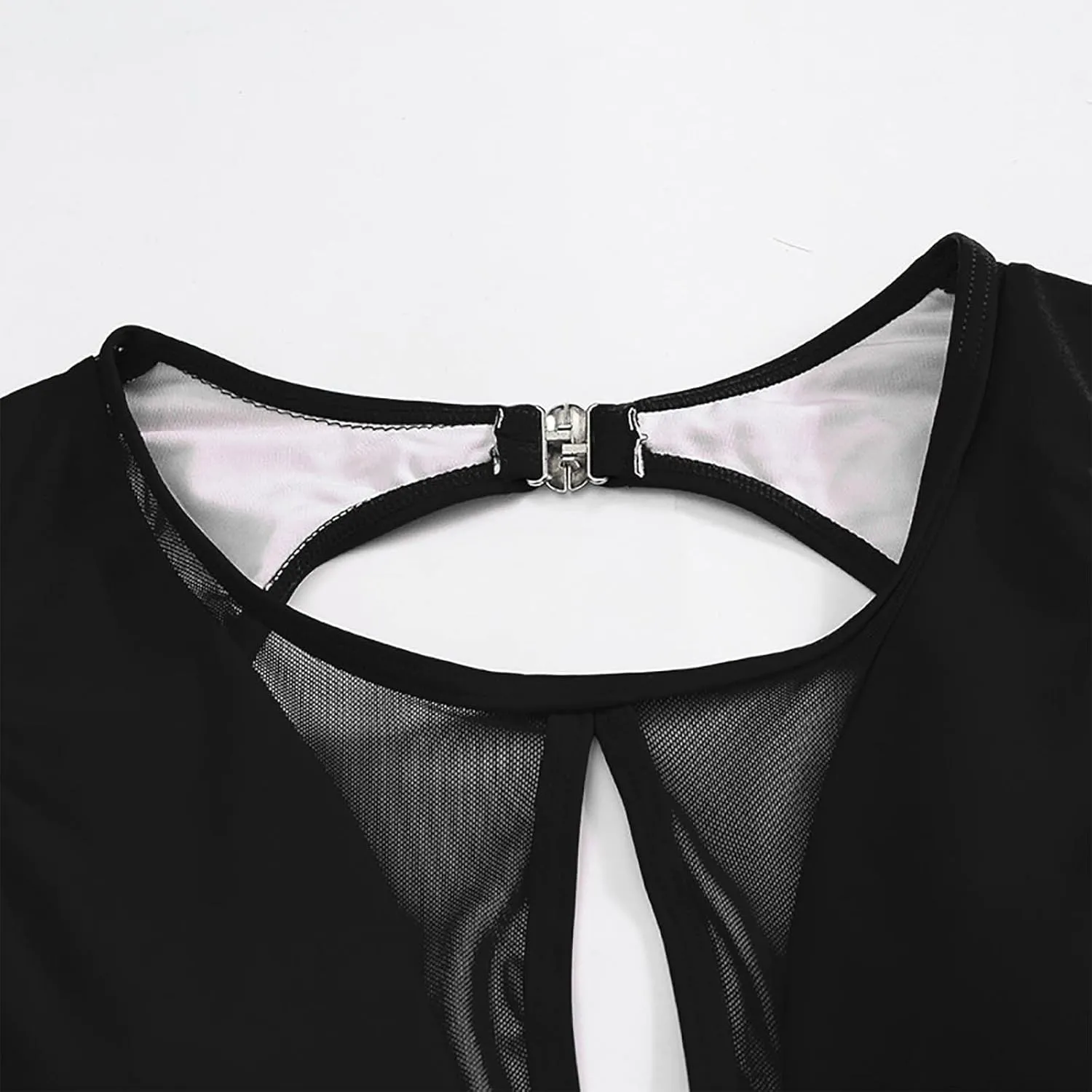 Sexy One Piece Bathing Suit for Women, High Cut Tummy Control Swimwear Cutout Mesh Sheer Backless Swim Suits
