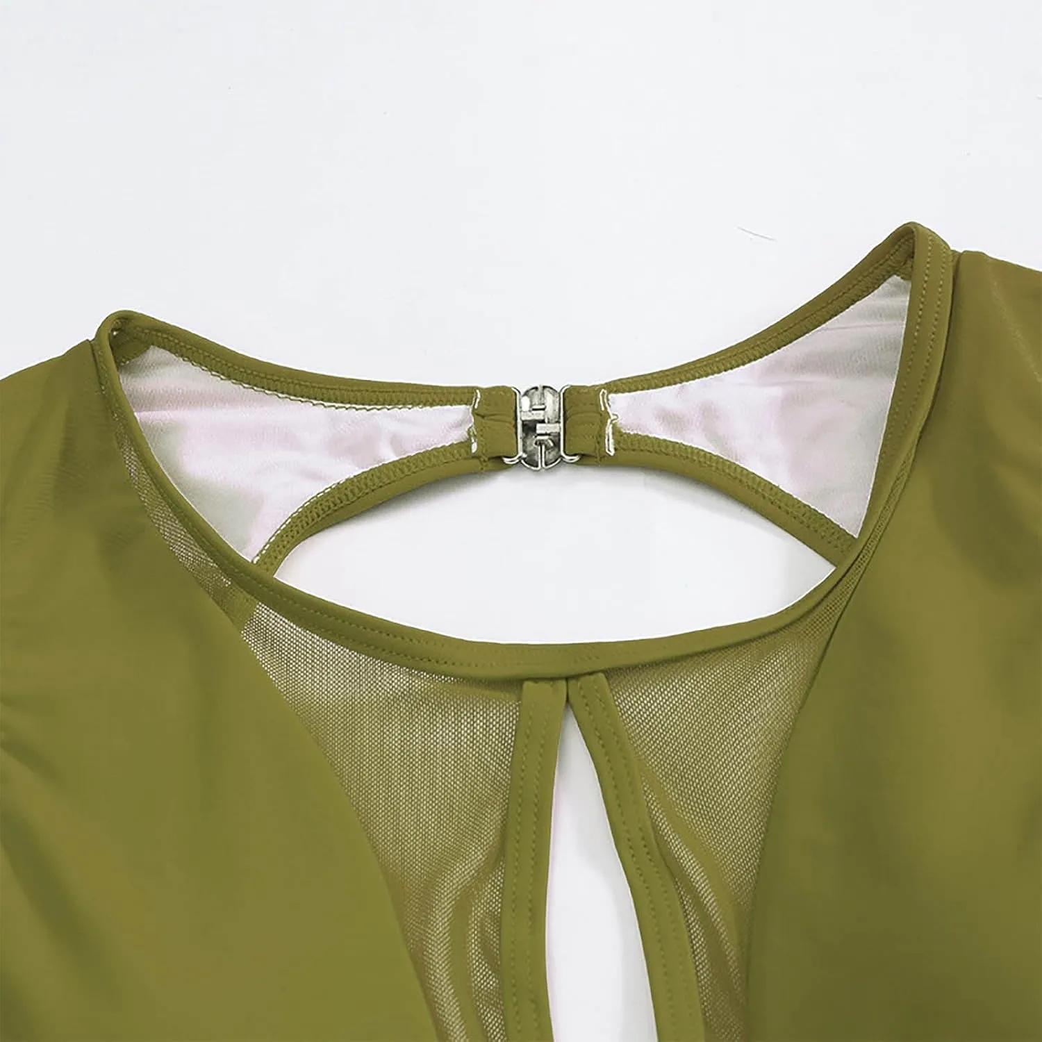 Sexy One Piece Bathing Suit for Women, High Cut Tummy Control Swimwear Cutout Mesh Sheer Backless Swim Suits