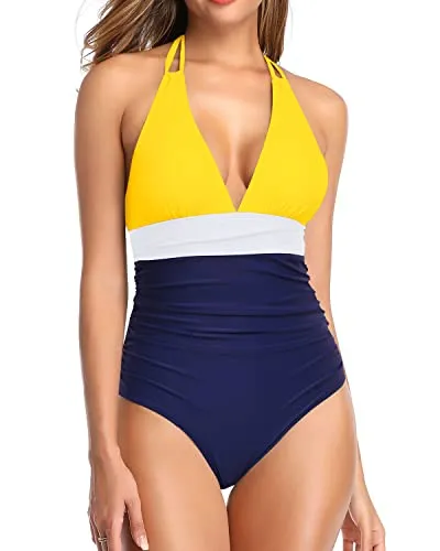 Sexy Plunge V Neck Swimsuit Women's One Piece Tummy Control Swimwear