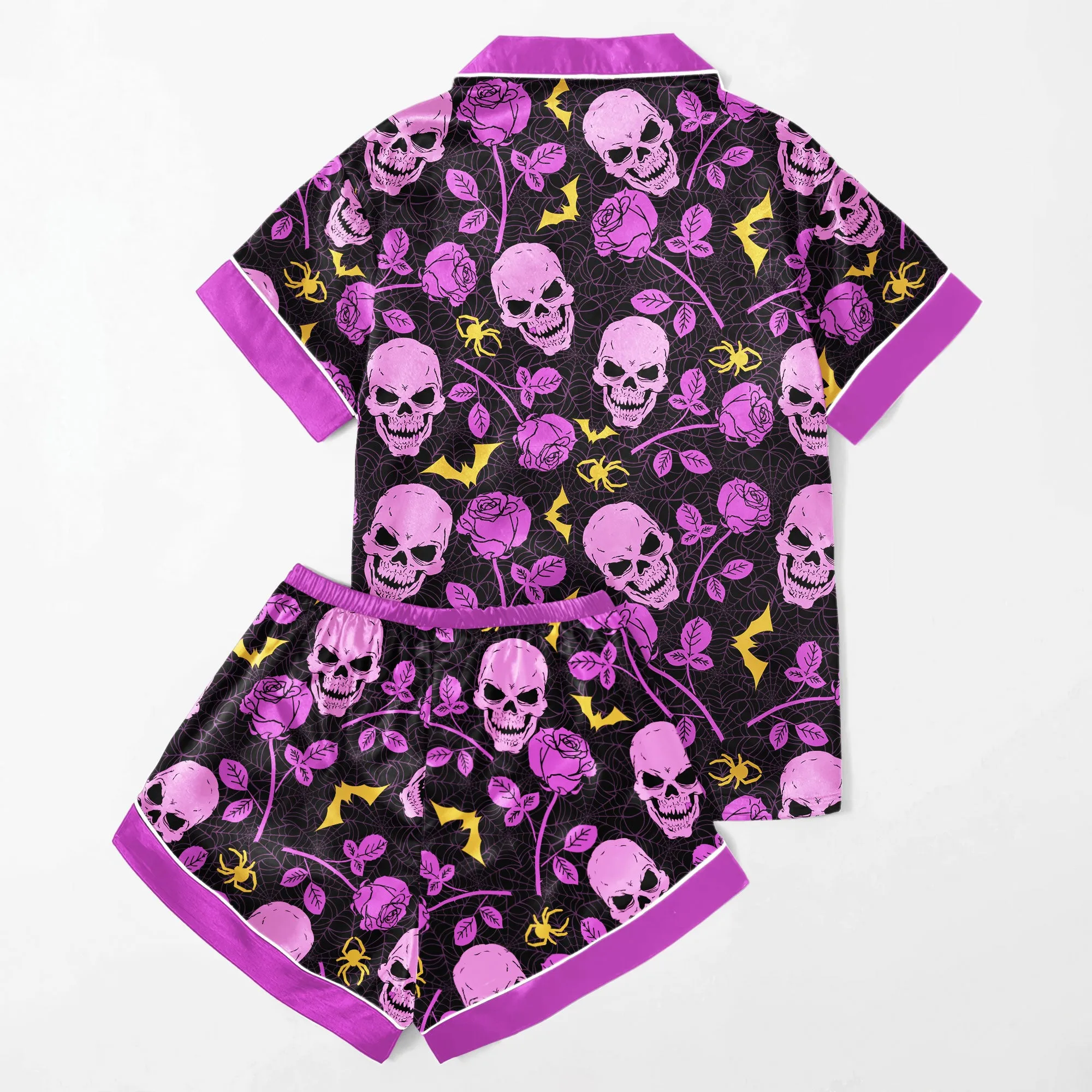 Sexy Purple Skull Floral Women's Pajama Sets Top Sleeve & Short Bottom