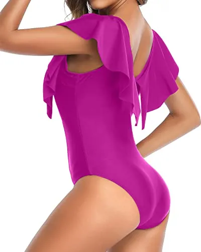 Sexy Style Ruffle One Piece Swimsuit For Women-Hot Pink