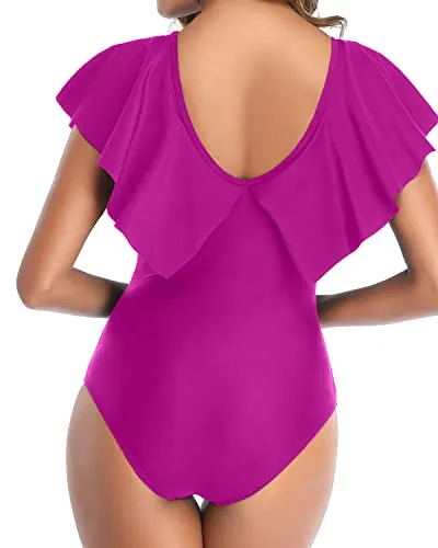Sexy Style Ruffle One Piece Swimsuit For Women-Hot Pink