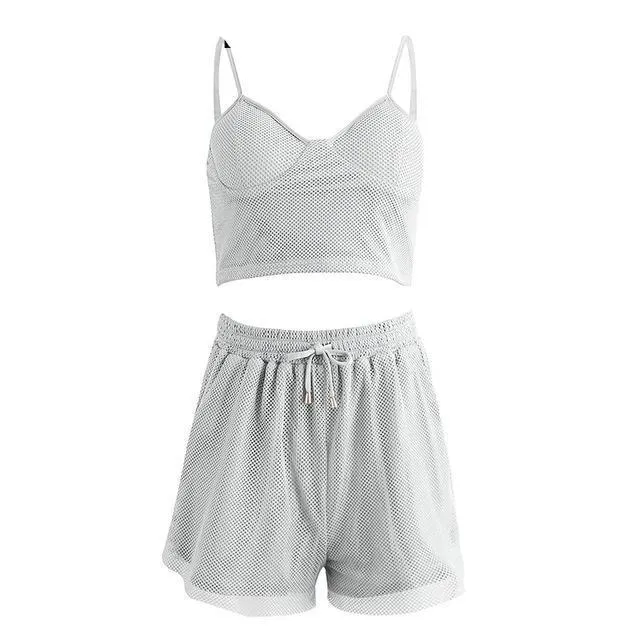 Sexy Two Piece Suit Jumpsuit Romper Summer Deep V Neck Beach Playsuit