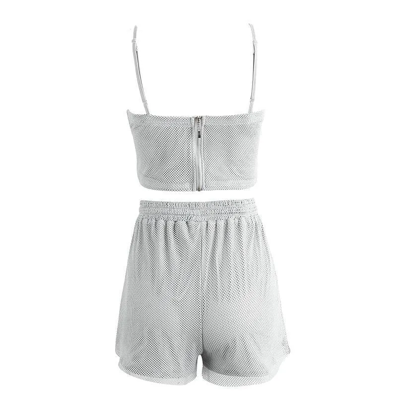 Sexy Two Piece Suit Jumpsuit Romper Summer Deep V Neck Beach Playsuit