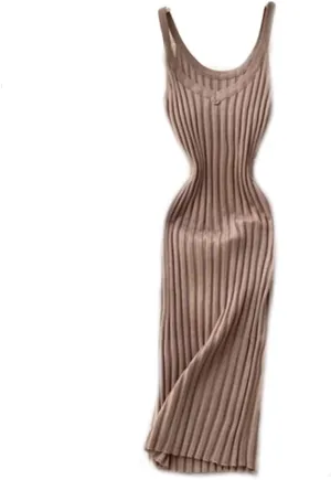 Sexy V Neck Sleeveless Tight Knitted Slip Dress Retro Party Tank Top Women's Slim Fit Wrap Pencil Tank Top