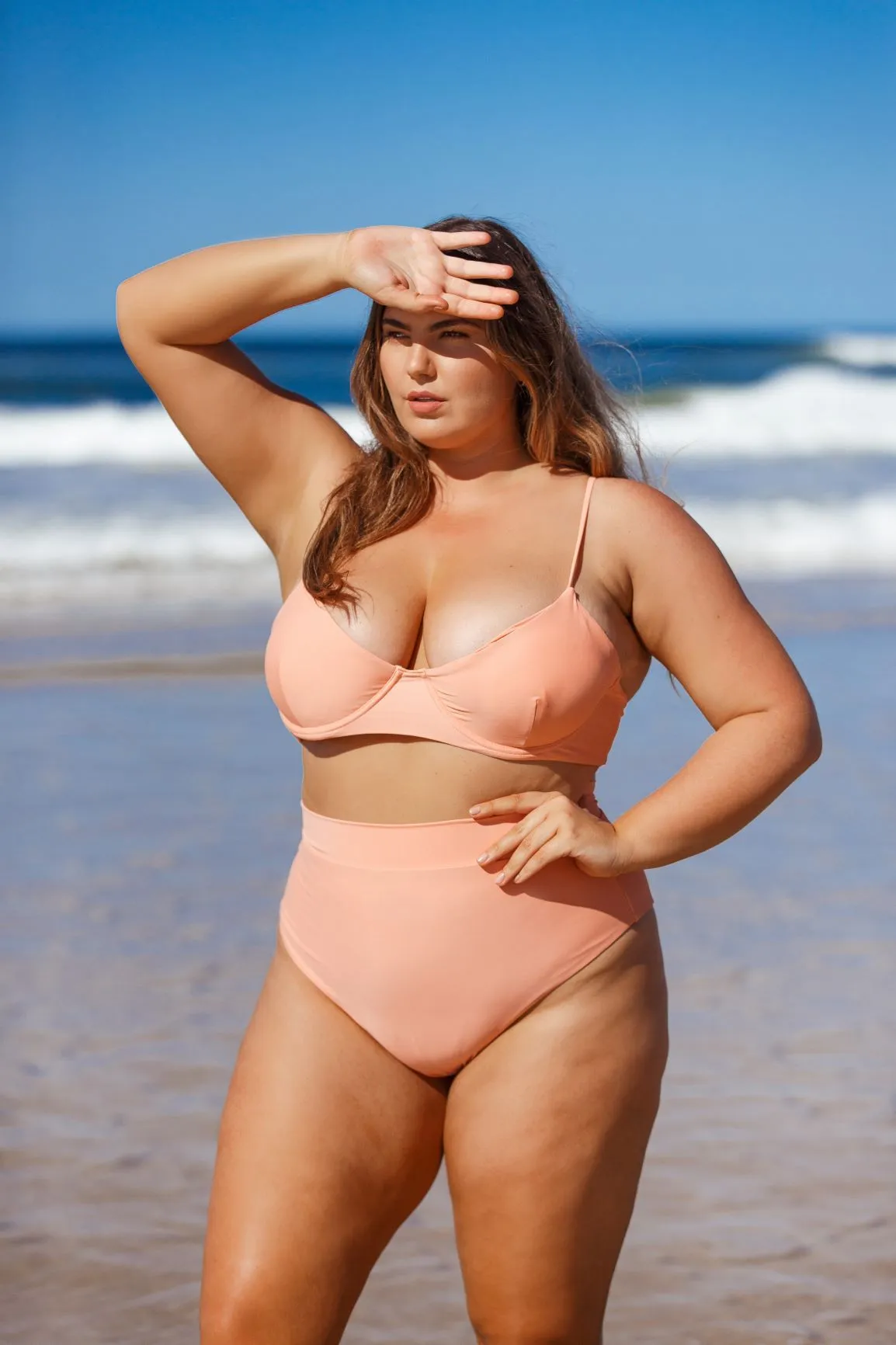 SEYCHELLES HIGH WAISTED BIKINI BOTTOMS IN PEACH PINK
