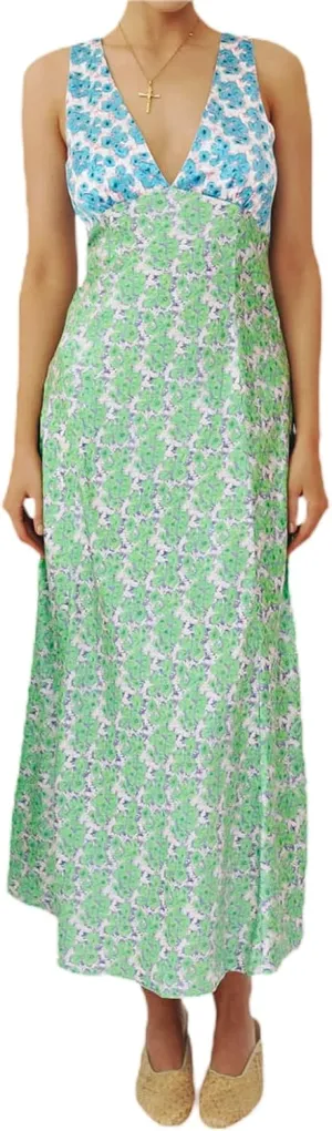 Seyurigaoka Women Y2K Floral Print Spaghetti Strap Maxi Dress Low Cut Bodycon Cami Long Dress V Neck Backless Vacation Dress
