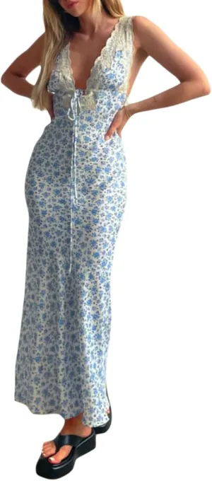 Seyurigaoka Women Y2K Floral Print Spaghetti Strap Maxi Dress Low Cut Bodycon Cami Long Dress V Neck Backless Vacation Dress