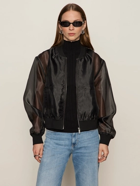 Shane Organza Bomber Black Purse Button Snap Conversion Fearlessness Shane Organza Bomber Black