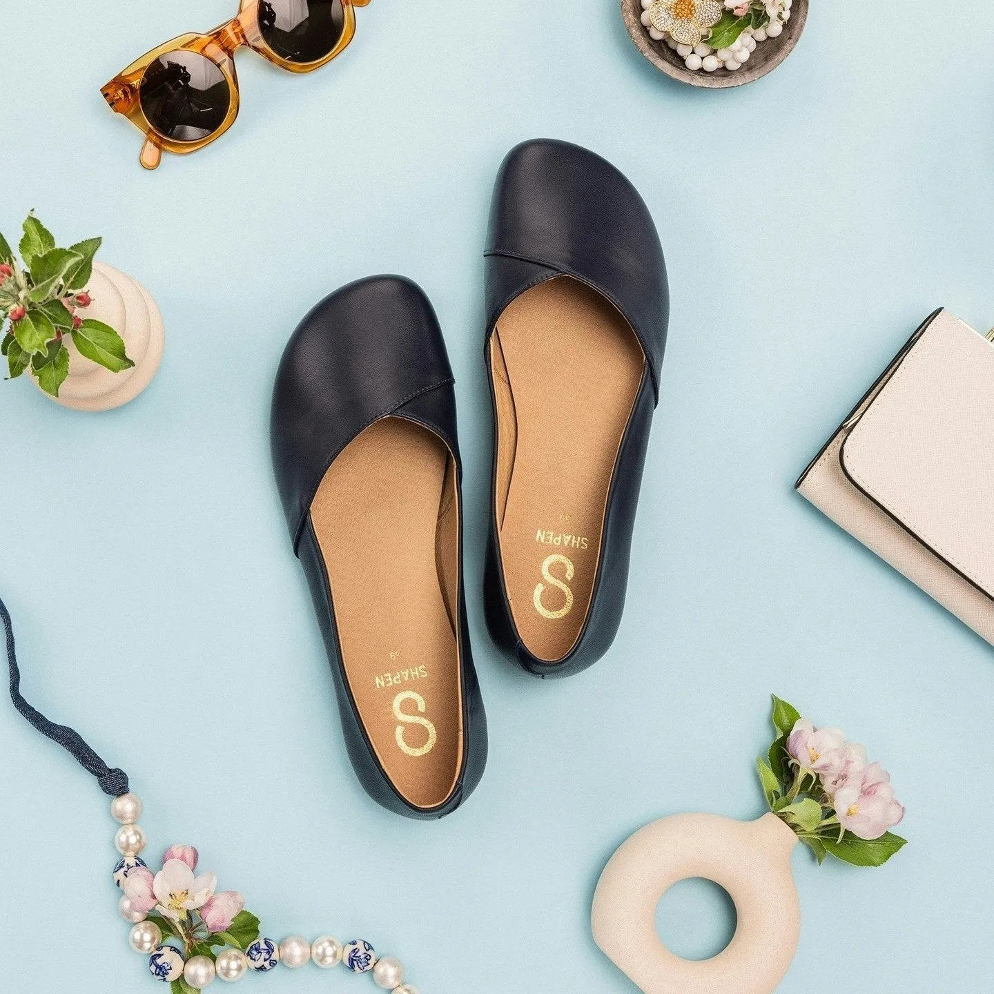 Shapen - PEONY Barefoot Ballerinas - Navy (Womens) (Wide)