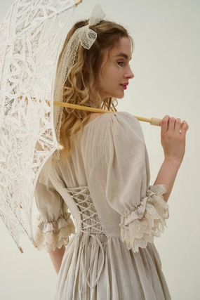 Sharp Appeal Elowen 27 | Lace Linen dress gown ( 2 way to wear ) Elowen 27 | Lace Linen dress gown ( 2 way to wear ) Everyday apparel