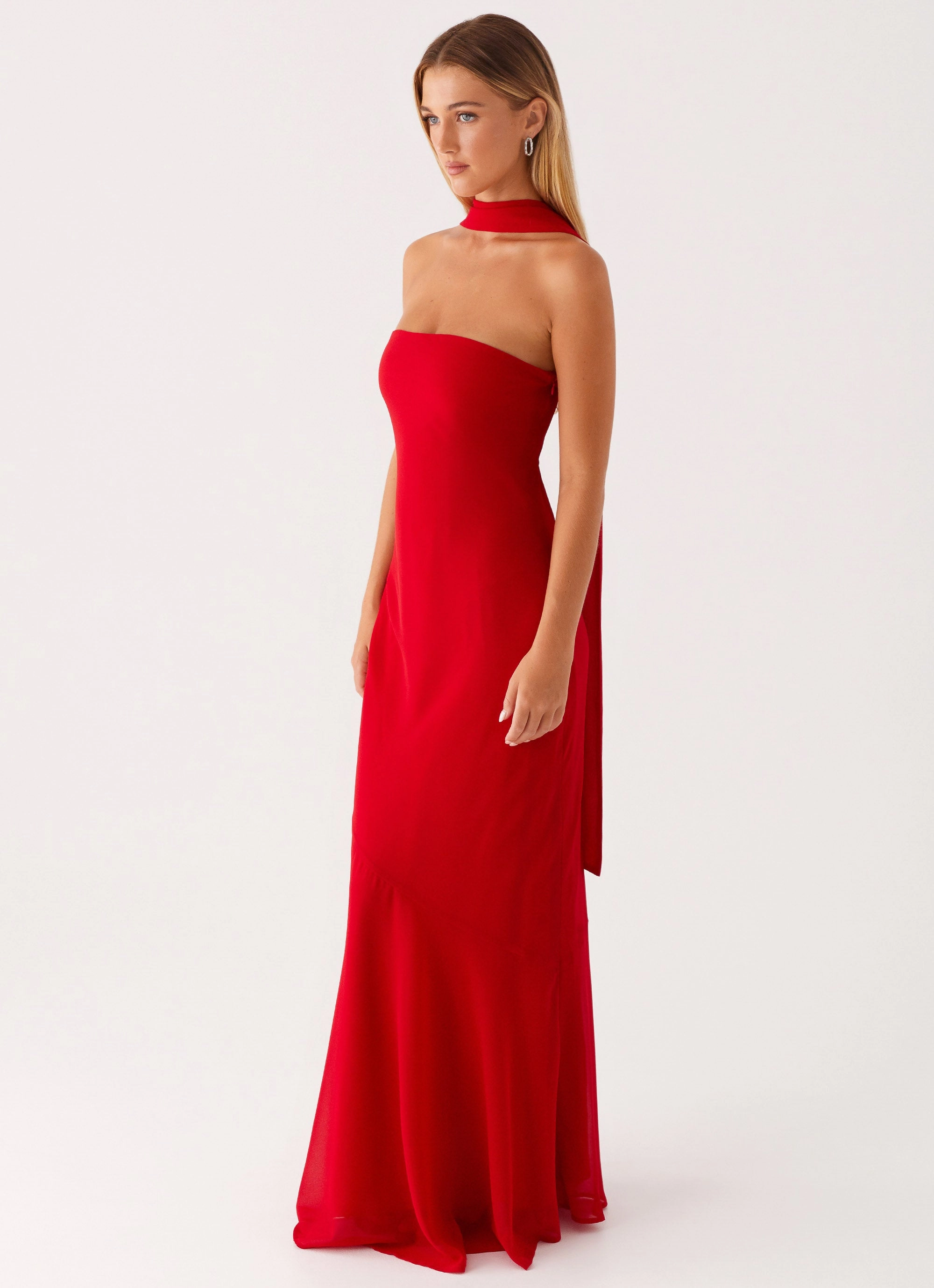 Flat Lay Collar Sharp Design Under The Pagoda Maxi Dress - Red