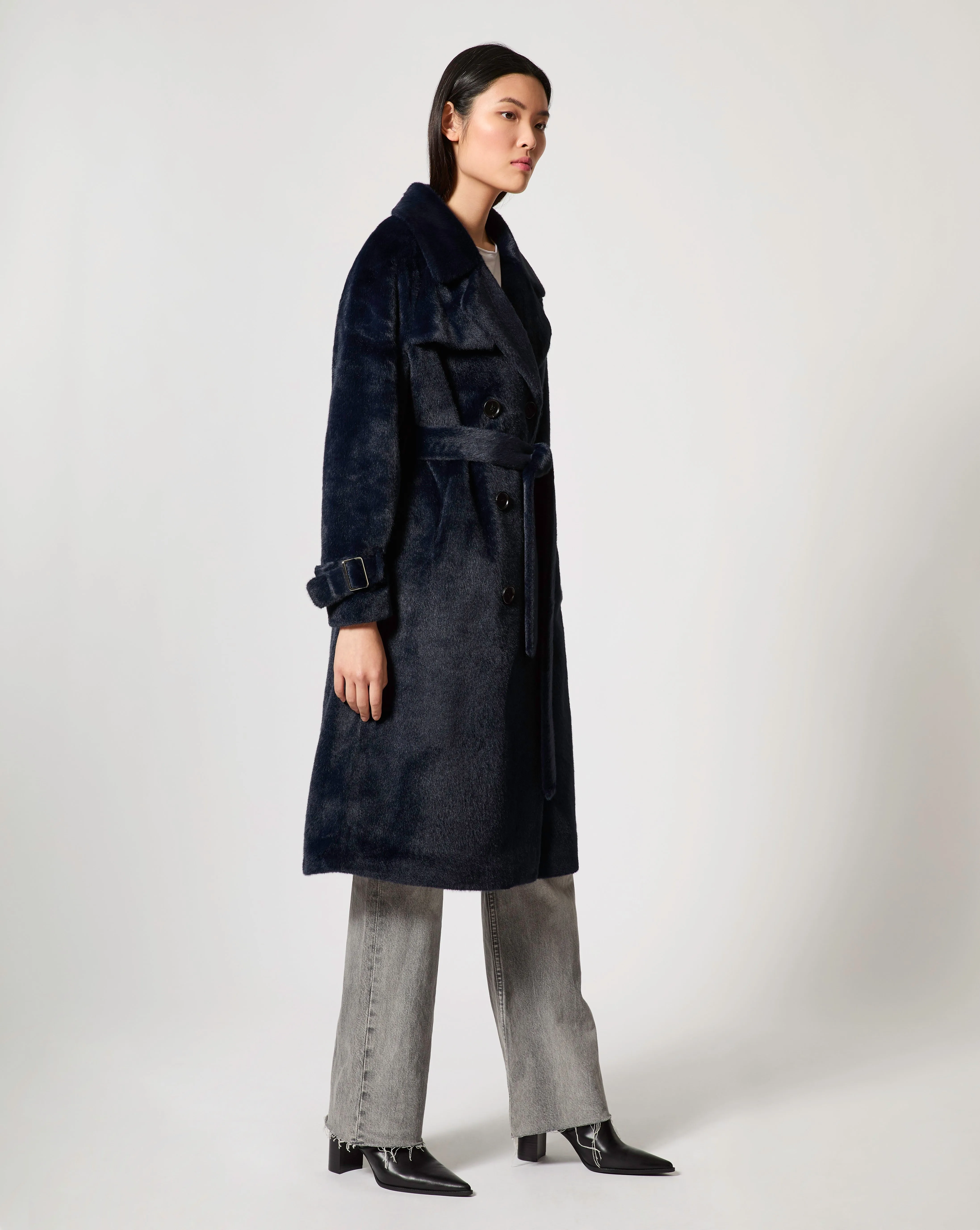 Sheared Mink Faux Fur Belted Coat