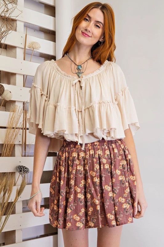 IVY PRINTED COTTON GAUZE MINI SKIRT No Ride Up