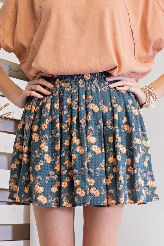 IVY PRINTED COTTON GAUZE MINI SKIRT Double Layered Design Linen blend