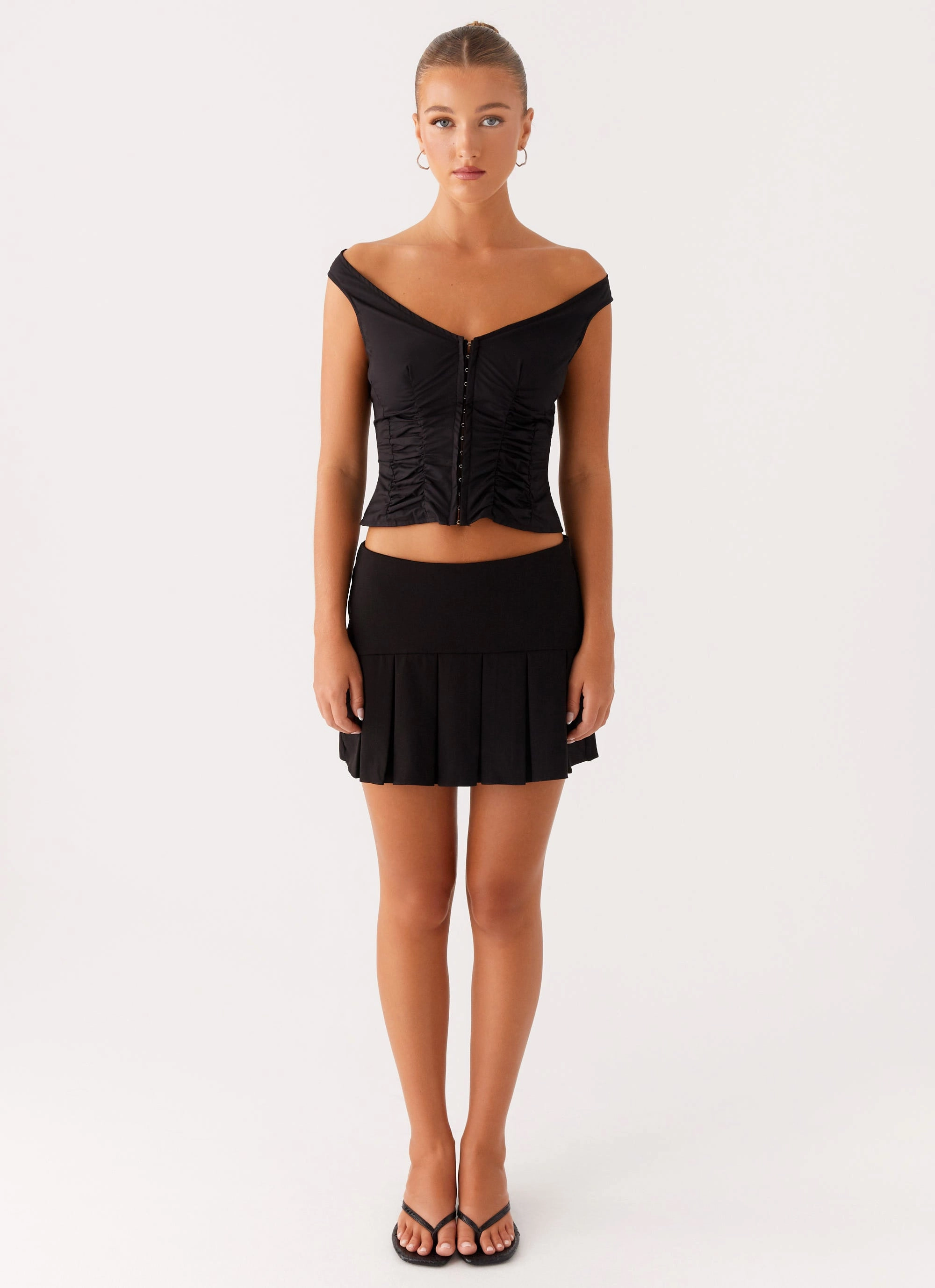 Shelby Pleated Mini Skirt - Black Laser cut
