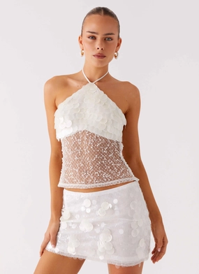 Shelly Halter Top - White Seamless Design HighStretchElastic Shelly Halter Top - White