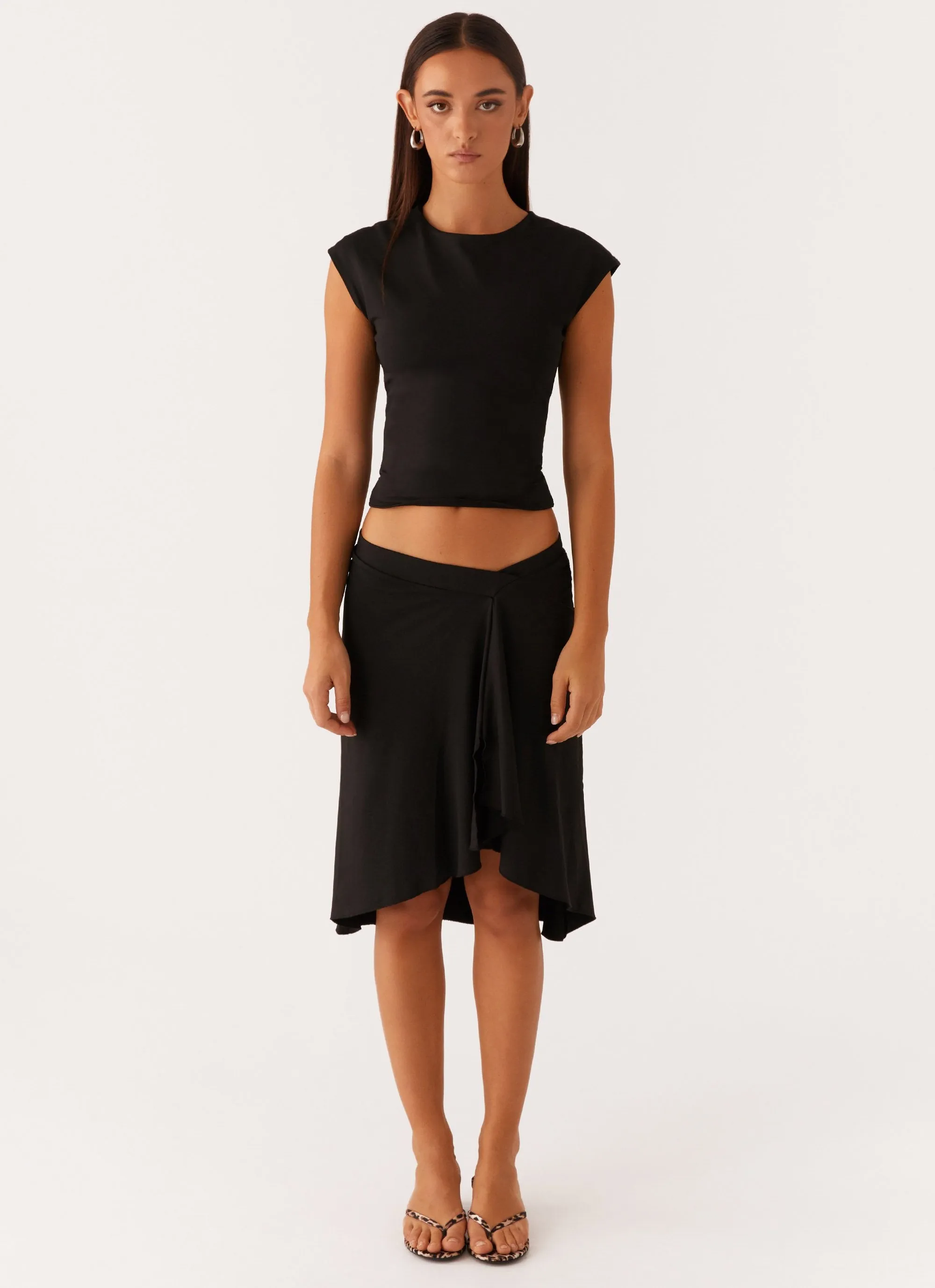Sporty Style Shes A Lady Midi Skirt - Black