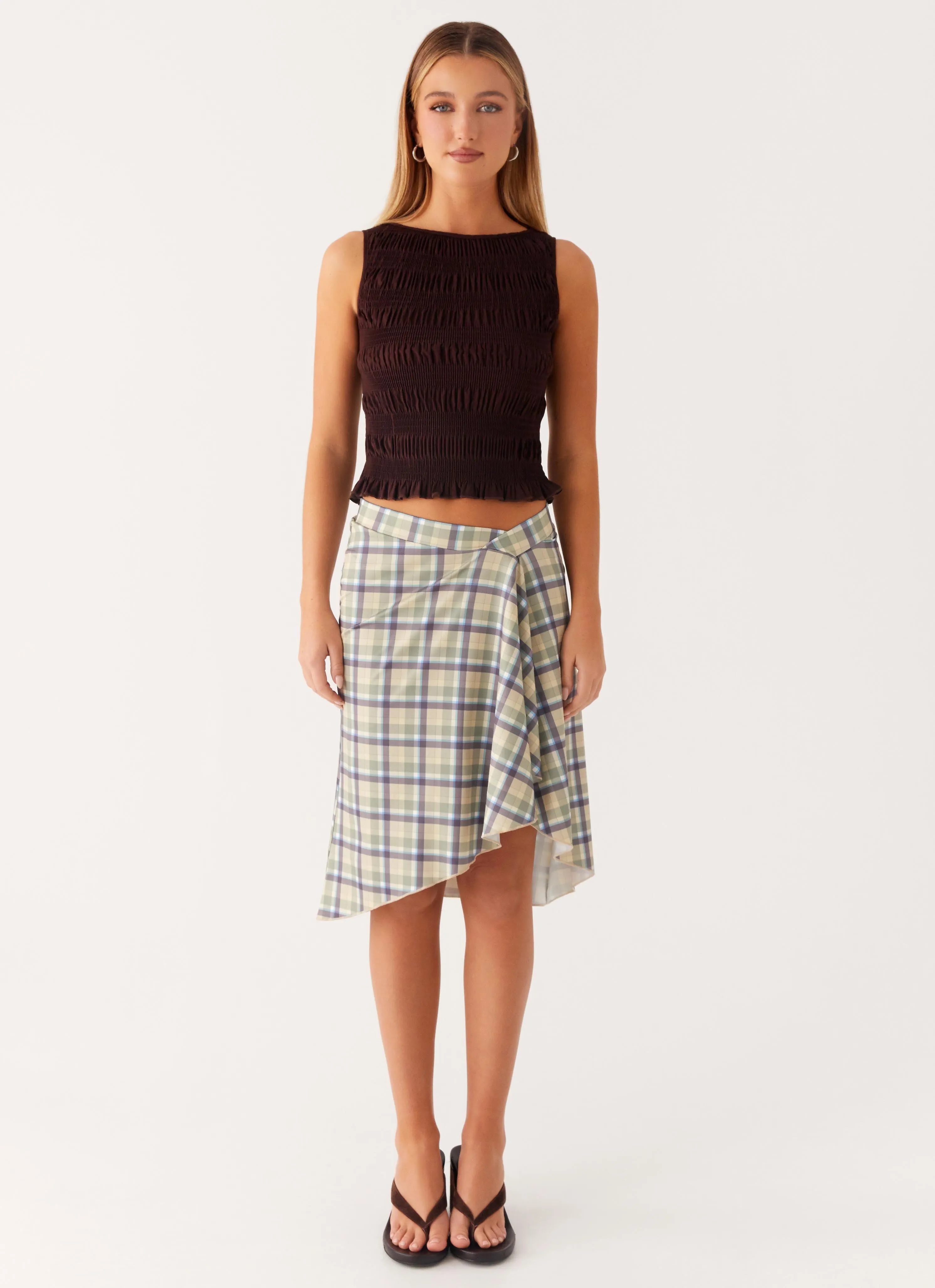 Tight Fit Shes A Lady Midi Skirt - Cedar Check
